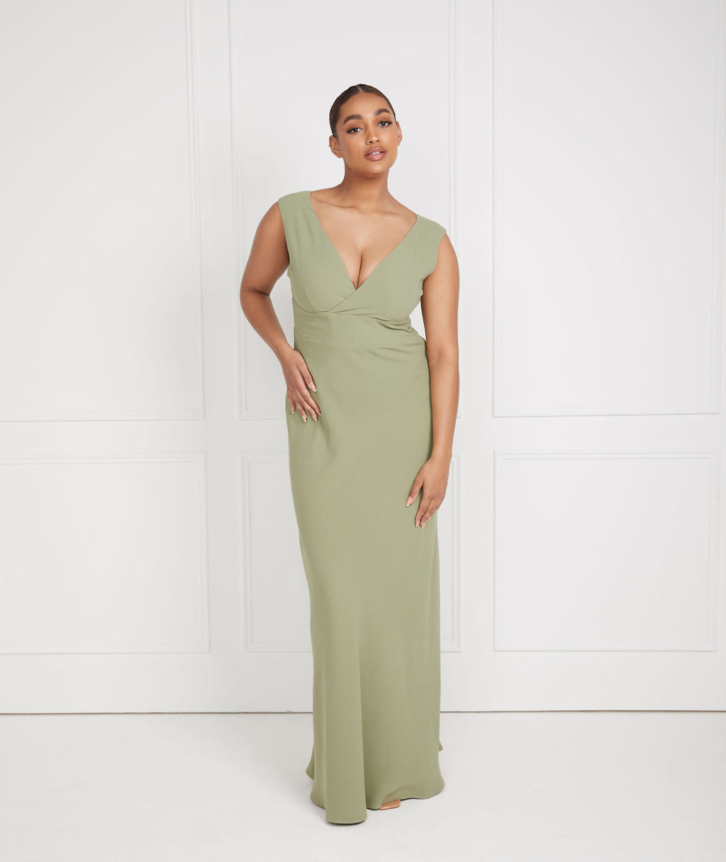 V neck draped outlet jersey bridesmaid dress