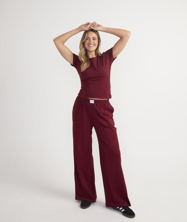 Soft Wide Leg Lounge Trousers - Merlot