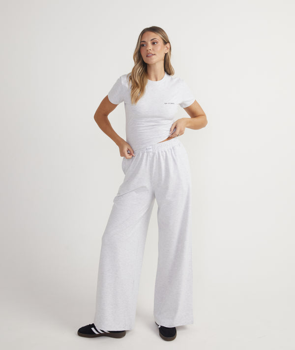 Soft Wide Leg Lounge Trousers - Grey Marl