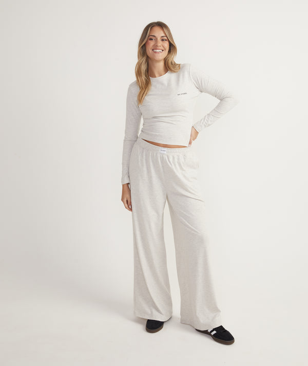 Soft Wide Leg Lounge Trousers - Oatmeal Marl