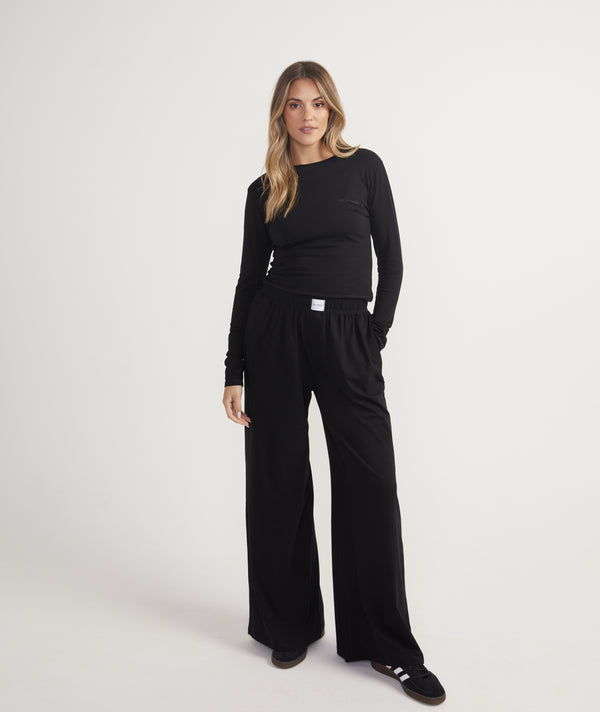 Soft Wide Leg Lounge Trousers - Black