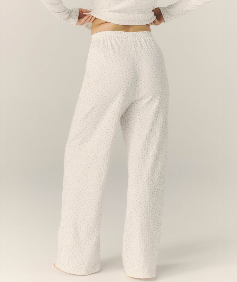 Pointelle Wide Leg Floral Pyjama Trousers - White