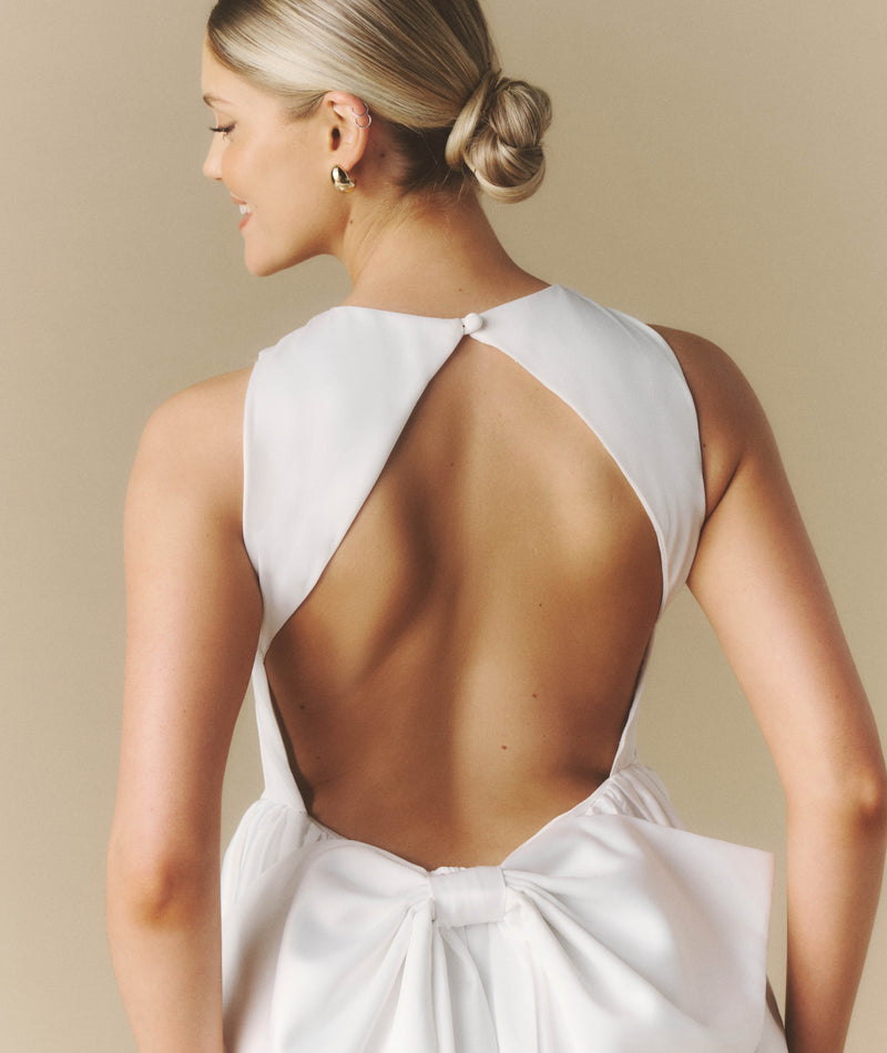 Penelope Bow Back Dropped Waist Midi Dress - White