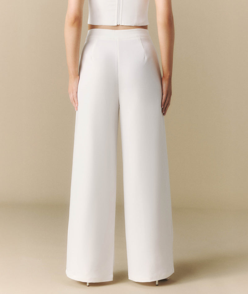 Pleated Wide Leg Trousers - Off White