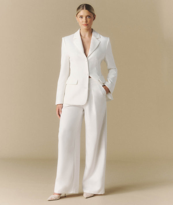 Pleated Wide Leg Trousers - Off White