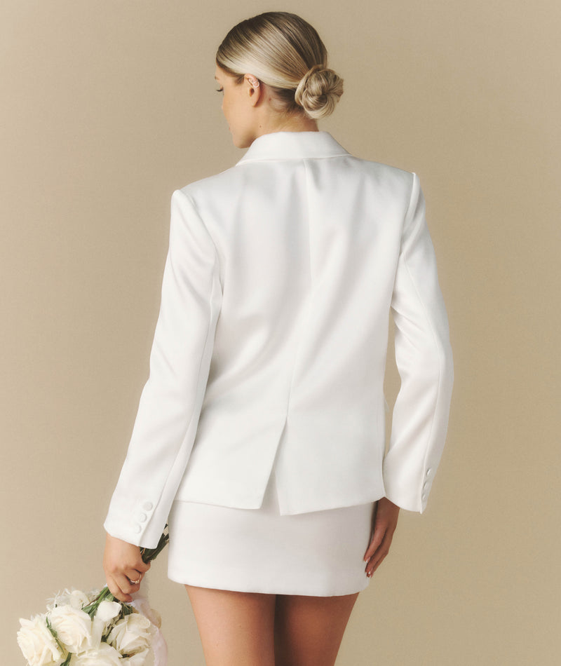 Satin Tailored Jacket - White