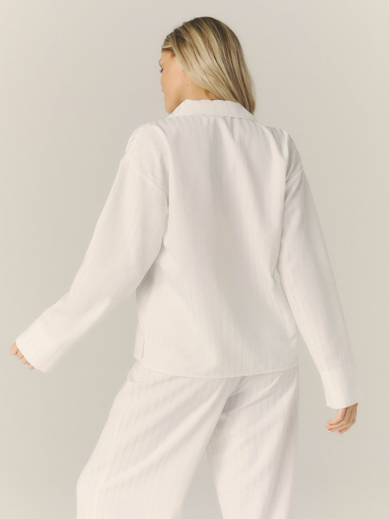 Textured Trim Button Down Pyjama Shirt - White