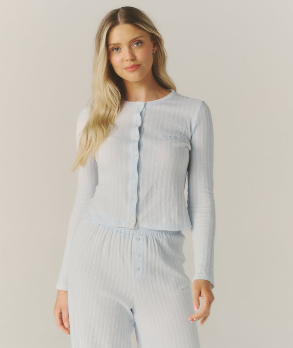 Pointelle Cardigan Pyjama Top - Baby Blue