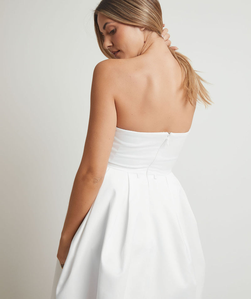 Bandeau Bow Back Pleated Midi Dress - White