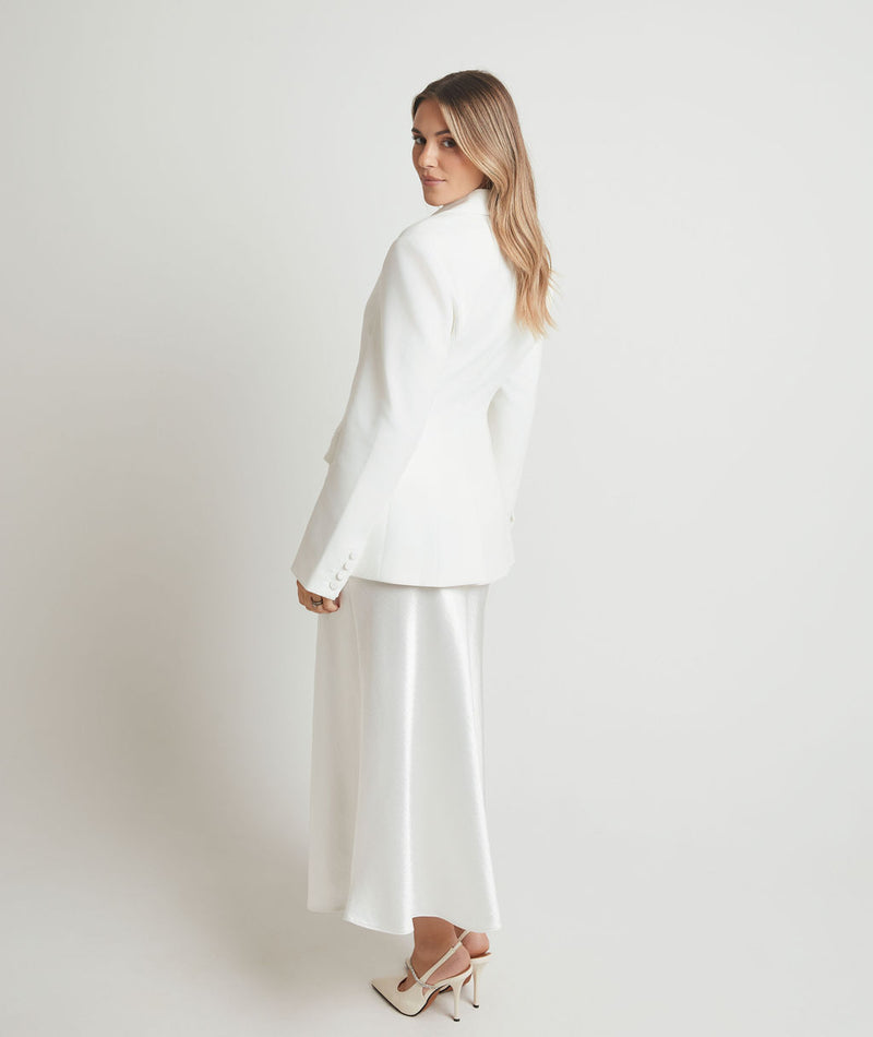 Bias Cut Midi Satin Skirt - Off White