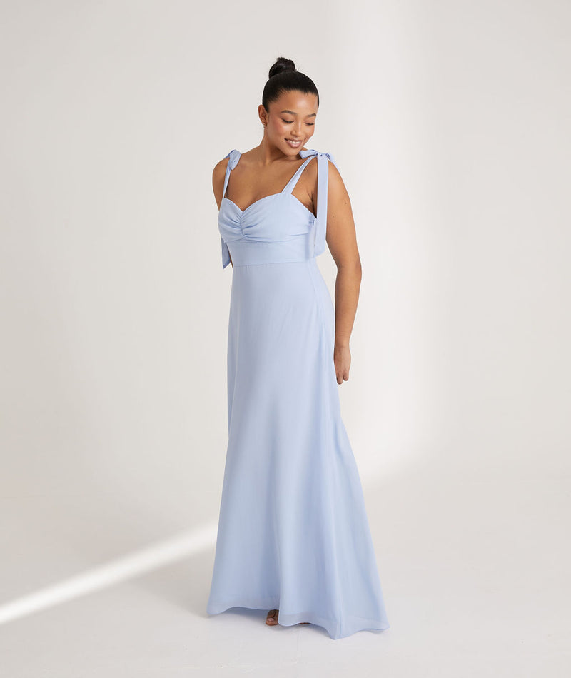 Bow Tie Shoulder Chiffon Bridesmaid Dress