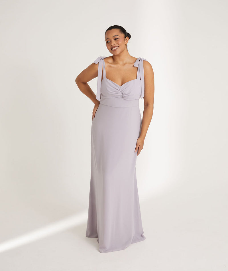 Bow Tie Shoulder Chiffon Bridesmaid Dress - Lilac