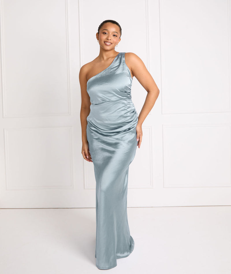 Dusty Blue One Shoulder Bridesmaid Dress