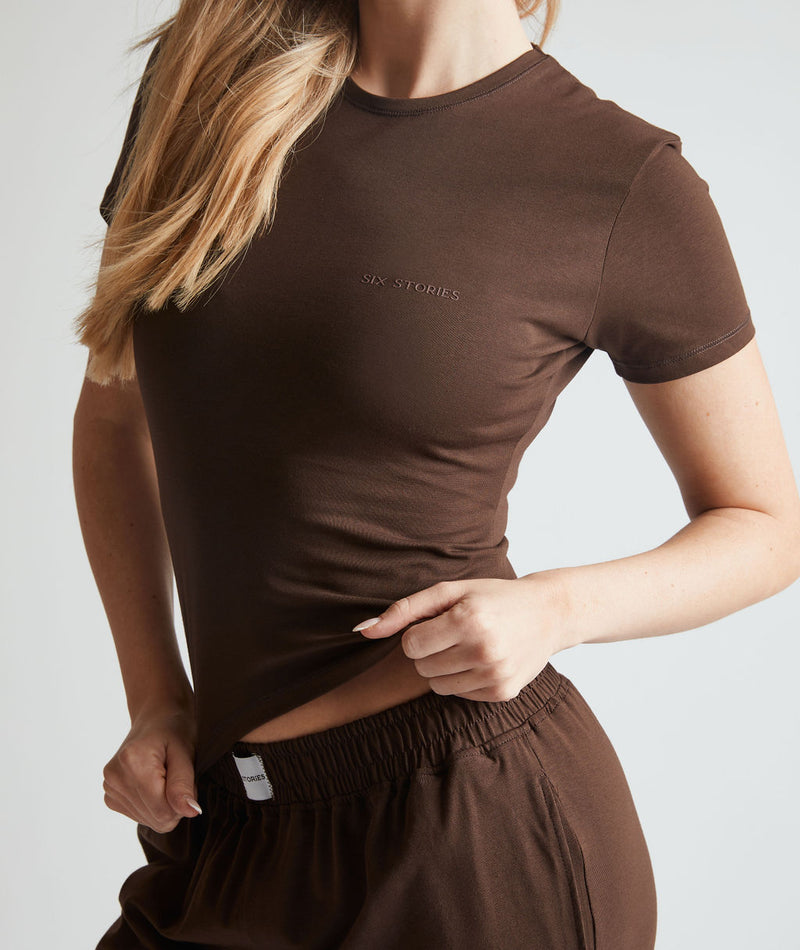 Soft Short Sleeve Fitted Tee T-Shirts & Tops - Espresso Brown