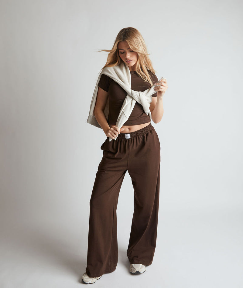 Soft Wide Leg Lounge Trouser Pant - Espresso Brown