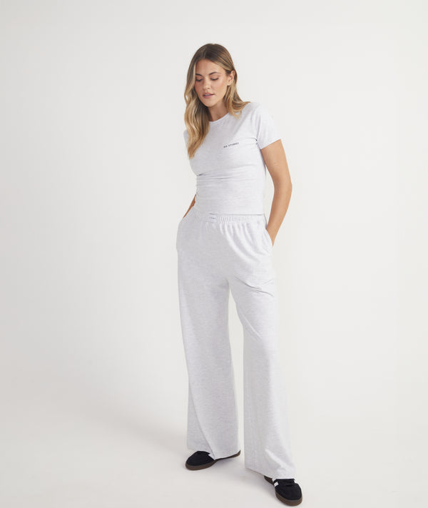 Soft Wide Leg Lounge Trousers - Grey Marl