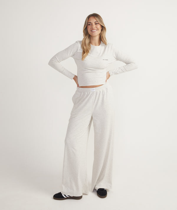 Soft Wide Leg Lounge Trousers - Oatmeal Marl