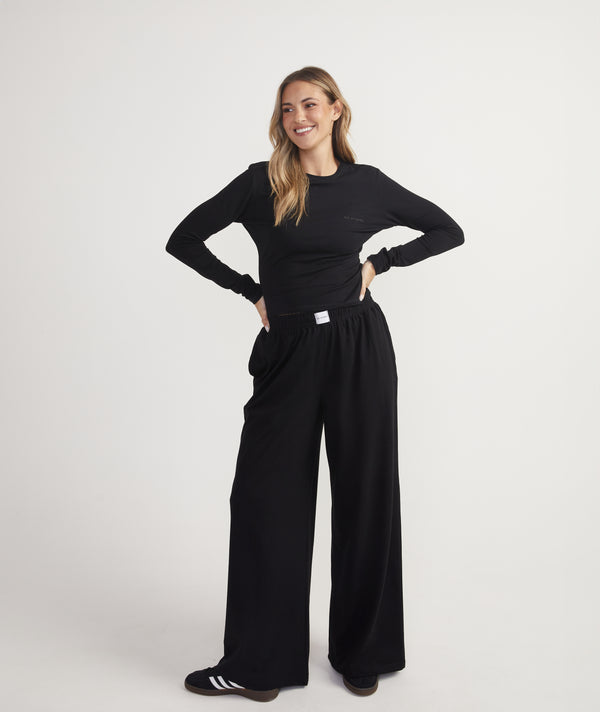 Soft Wide Leg Lounge Trousers - Black