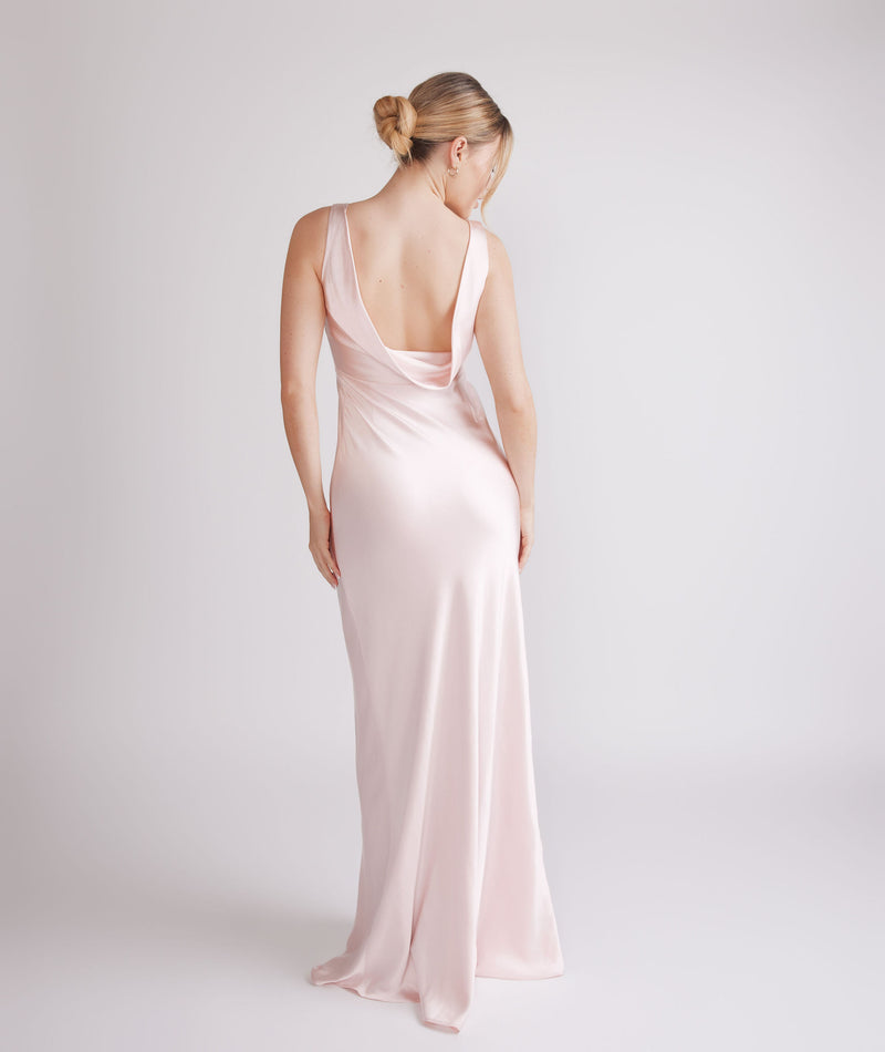 Cowl Back Satin Bridesmaid Dress - Pale Pink