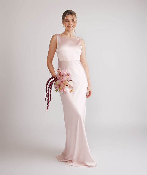 Cowl Back Satin Bridesmaid Dress - Pale Pink