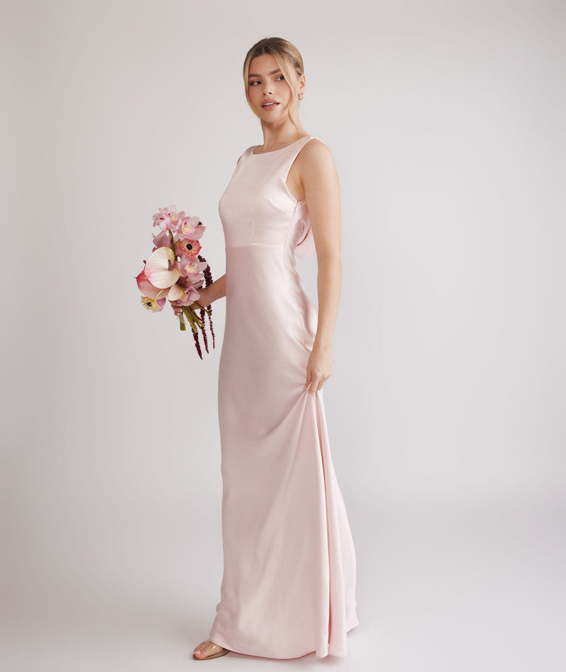 Cowl Back Satin Bridesmaid Dress - Pale Pink