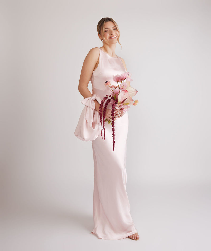 Cowl Back Satin Bridesmaid Dress - Pale Pink