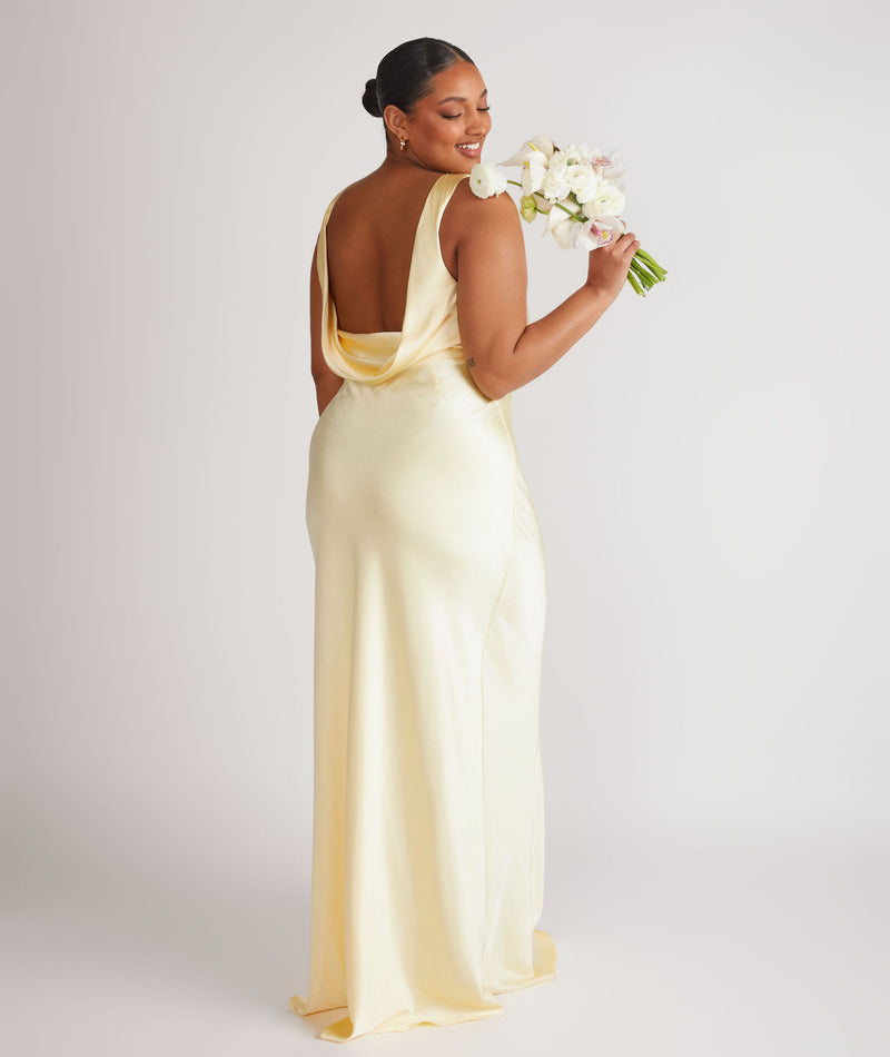 Cowl Back Satin Bridesmaid Dress - Butter Lemon