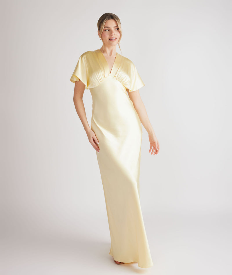 Plunge Batwing Satin Bridesmaid Dress - Butter Lemon