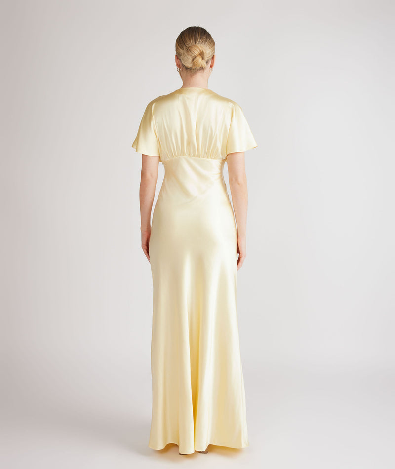 Plunge Batwing Satin Bridesmaid Dress - Butter Lemon