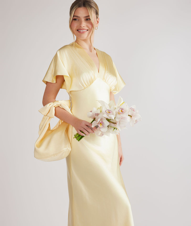 Plunge Batwing Satin Bridesmaid Dress - Butter Lemon