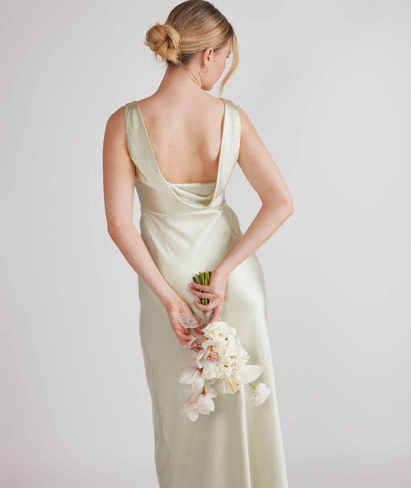 Cowl Back Satin Bridesmaid Dress - Pear Green