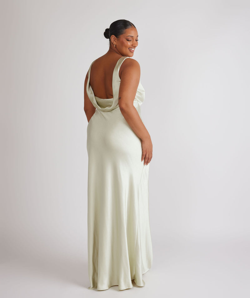 Cowl Back Satin Bridesmaid Dress - Pear Green