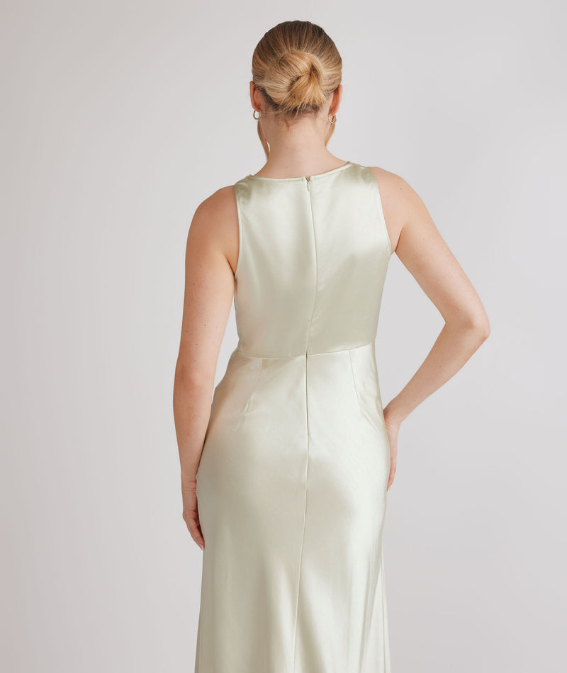 Cowl Front Satin Bridesmaid Dress - Pear Green