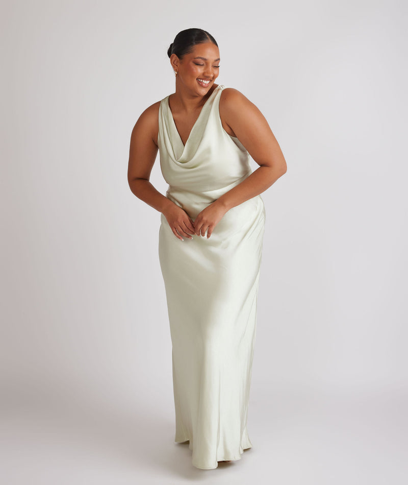 Cowl Front Satin Bridesmaid Dress - Pear Green