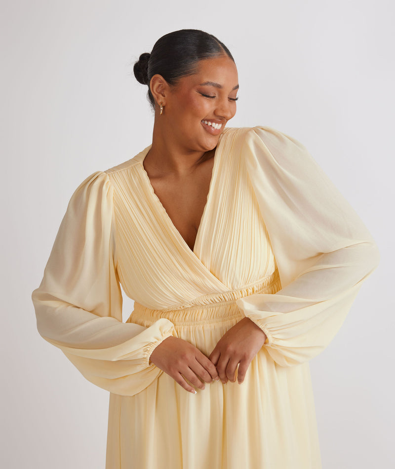 Balloon Sleeve Chiffon Bridesmaid Dress - Butter Lemon