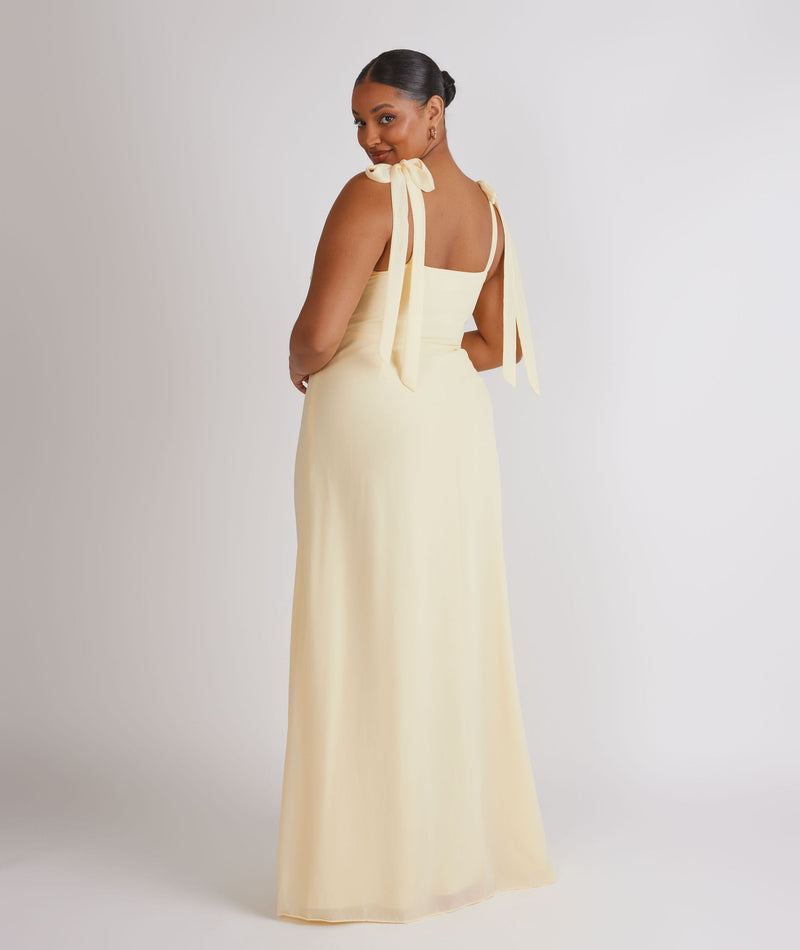 Bow Tie Shoulder Chiffon Bridesmaid Dress - Butter Lemon