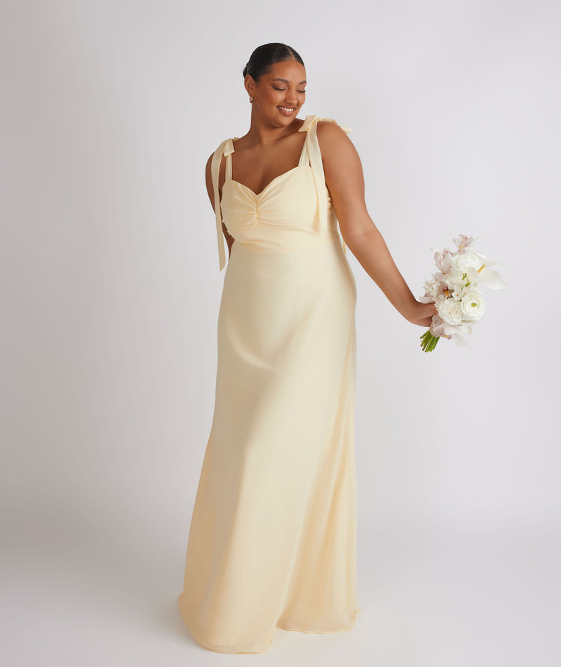 Bow Tie Shoulder Chiffon Bridesmaid Dress - Butter Lemon