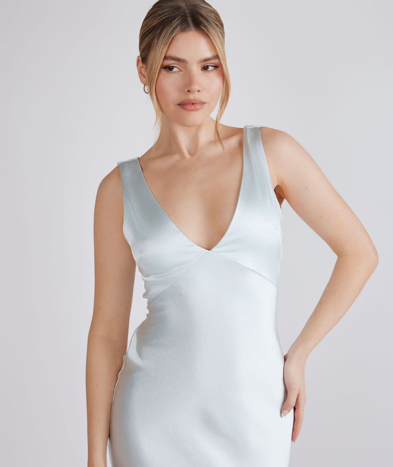 Twist Back Satin Bridesmaid Dress - Ice Blue