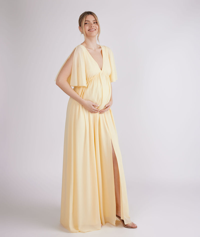 Flutter Sleeve Maternity Chiffon Bridesmaid Dress - Butter Lemon