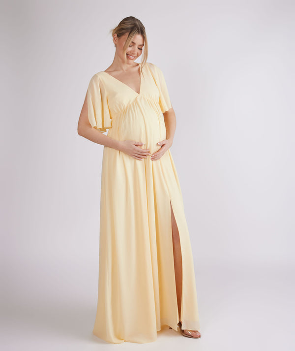 Flutter Sleeve Maternity Chiffon Bridesmaid Dress - Butter Lemon