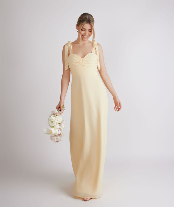 Bow Tie Shoulder Chiffon Bridesmaid Dress - Butter Lemon