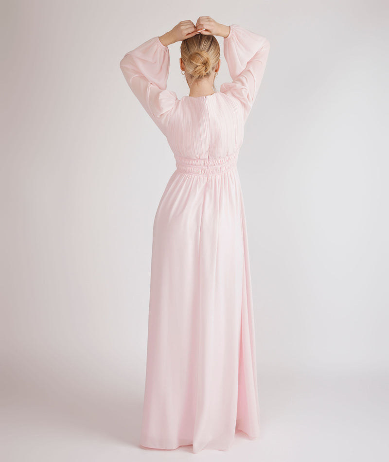 Balloon Sleeve Chiffon Bridesmaid Dress - Pale Pink