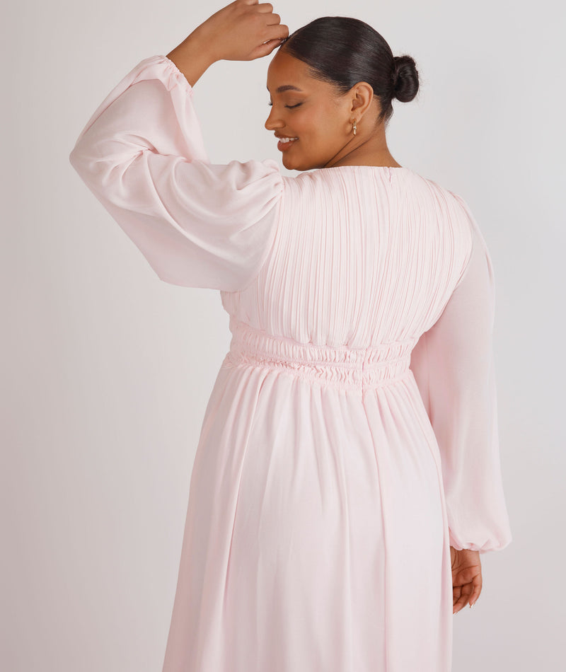 Balloon Sleeve Chiffon Bridesmaid Dress - Pale Pink