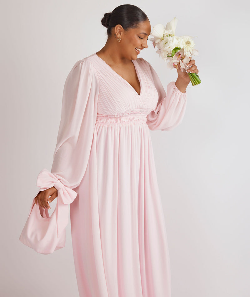 Balloon Sleeve Chiffon Bridesmaid Dress - Pale Pink