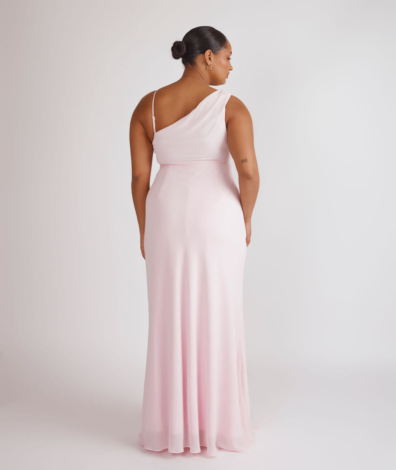 Cowl Front Asymmetrical Chiffon Bridesmaid Dress - Pale Pink