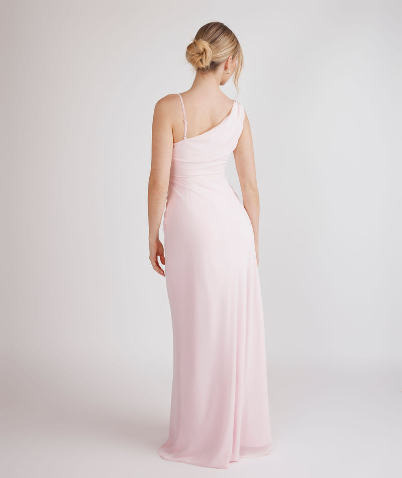 Cowl Front Asymmetrical Chiffon Bridesmaid Dress - Pale Pink