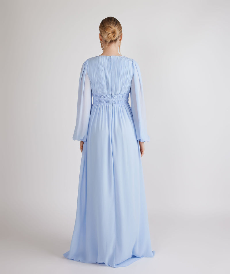 Balloon Sleeve Chiffon Bridesmaid Dress - Cornflower Blue