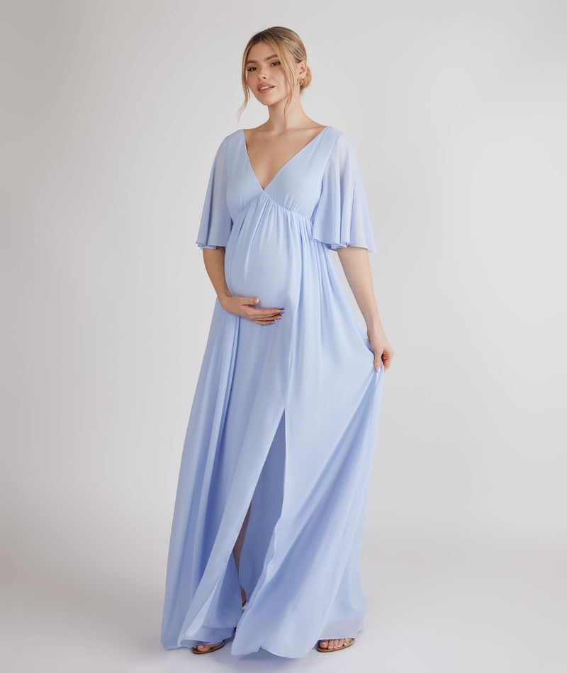 Flutter Sleeve Maternity Chiffon Bridesmaid Dress - Cornflower Blue