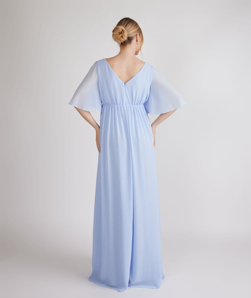 Flutter Sleeve Maternity Chiffon Bridesmaid Dress - Cornflower Blue