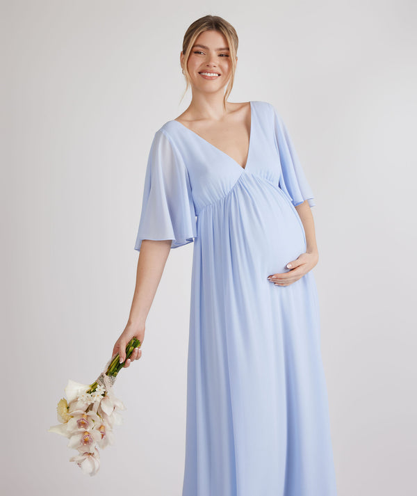 Flutter Sleeve Maternity Chiffon Bridesmaid Dress - Cornflower Blue